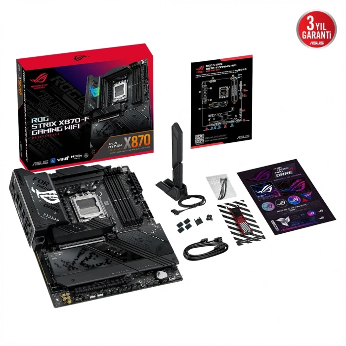 ASUS ROG STRIX X870-F GAMING WIFI, 4xDDR5, 4xM.2, HDMI, DP, Type-C, Wi-Fi 7, Bluetooth v5.4, AM5 Soket GAMING Anakart