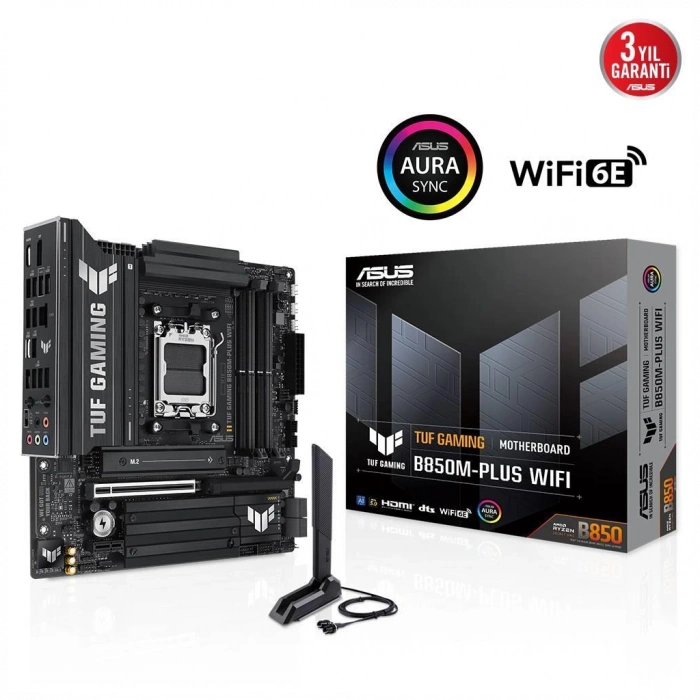 ASUS TUF GAMING B850M-PLUS WIFI, 4xDDR5, 3x M.2, HDMI, DP, Type-C, Wi-Fi 6E, Bluetooth v5.3, AM5 Soket GAMING Anakart