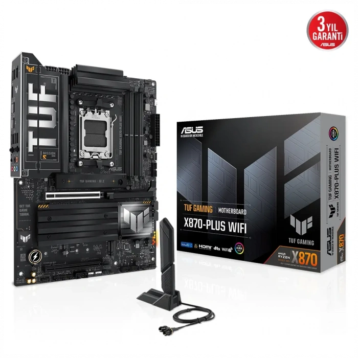 ASUS TUF GAMING X870-PLUS WIFI, 4xDDR5, 4xM.2, HDMI, DP, Type-C, Wi-Fi 7, Bluetooth v5.4, AM5 Soket GAMING Anakart