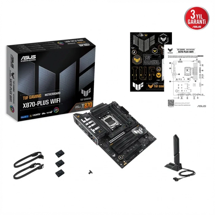 ASUS TUF GAMING X870-PLUS WIFI, 4xDDR5, 4xM.2, HDMI, DP, Type-C, Wi-Fi 7, Bluetooth v5.4, AM5 Soket GAMING Anakart