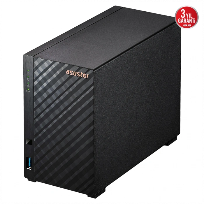 ASUSTOR AS1102TL, 1Gb DDR4 Ram, 2 Yuvalı (2x22TB Destek), 1x2.5GbE Network, USB 3.2, USB 2.0, Tower NAS (Yedekleme) Cihazı