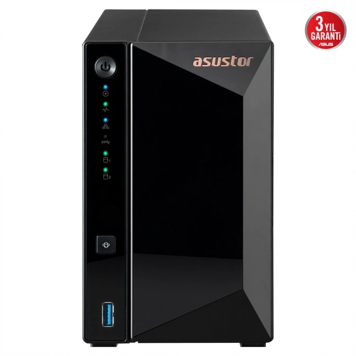ASUSTOR AS3302T V2, 2Gb DDR4 Ram, 2 Yuvalı (2x20TB Destek), 1x2.5GbE Network, 3xUSB 3.2, Tower NAS (Yedekleme) Cihazı