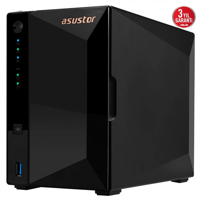 ASUSTOR AS3302T V2, 2Gb DDR4 Ram, 2 Yuvalı (2x20TB Destek), 1x2.5GbE Network, 3xUSB 3.2, Tower NAS (Yedekleme) Cihazı