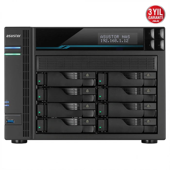 ASUSTOR AS6508T, 8Gb DDR4 Ram, 8 Yuvalı (8x22TB Destek), 2xM.2 NVMe PCI-e, 2x10GbE, 2x2.5GbE Network, 2xUSB 3.2, Tower NAS (Yedekleme) Cihazı