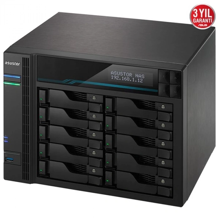 ASUSTOR AS6510T-64GB ATOM C3538 64GB RAM-10-diskli Nas Server (Disksiz)
