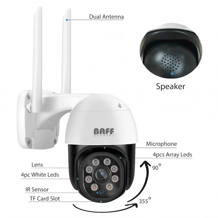 BAFF 2MP PTZ Speed Dome Wıfı Kablosuz IP Kamera SMART-6207