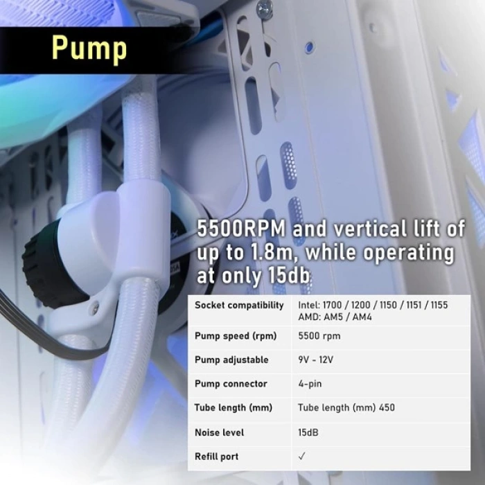 BITFENIX 240mm CUBE 240 AIO-240-WW27A-RP ARGB Sıvı Soğutmalı AM5-1700p İşlemci Fanı Beyaz