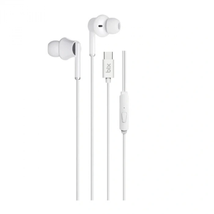 BİX HF01C-WE Type-C Beyaz 14MM EXTRA BASS KULAKİÇİ Mikrofonlu Kulaklık