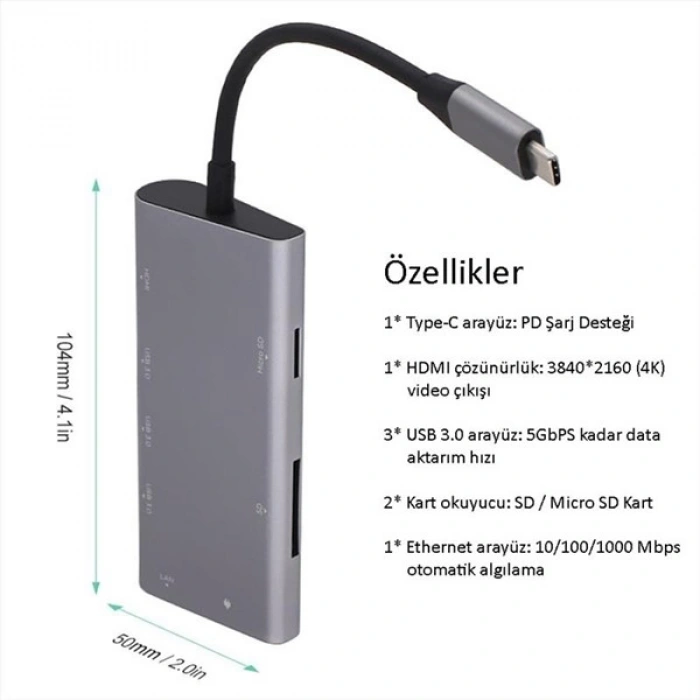 CODEGEN CDG-CNV40 Gigabit TypeC Ethernet Çoklayıcı Hub