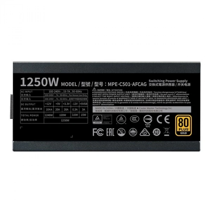 COOLERMASTER 1250W 80+ GOLD NWE v2 MPE-C501-AFCAG-3EEU PCIE 5.0 TAM MODÜLER POWER SUPPLY
