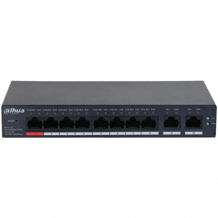 DAHUA CS4010-8ET-110, 8 Port, Megabit, PoE 110W, 2 Port Uplink, Cloud Yönetilebilir, Switch