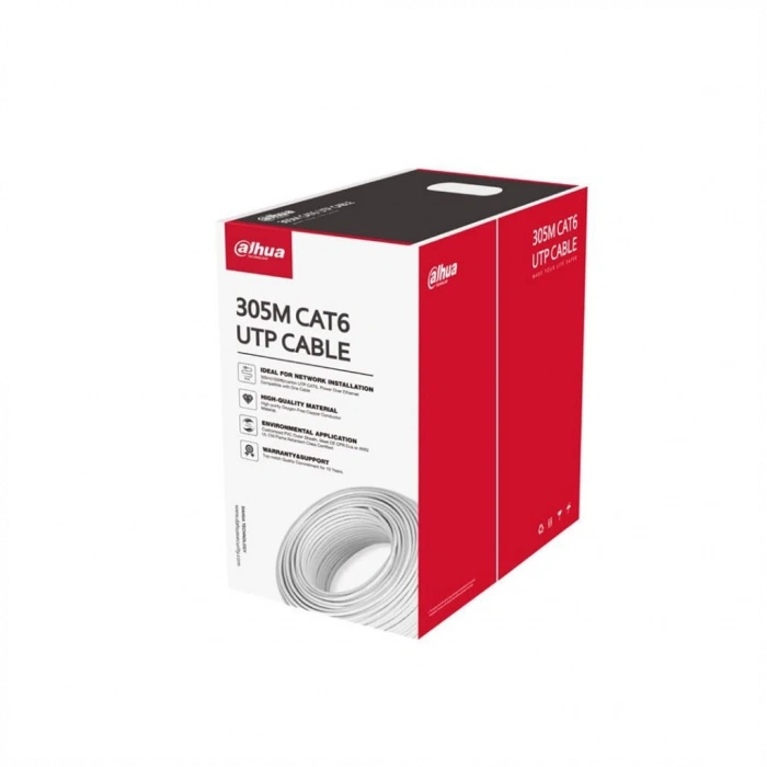 DAHUA DH-PFM923I-6UN-C, CAT6 305m, 24AWG 0.53mm, UTP, %100 Bakır, LSZH Halogen Free Kablo, Beyaz Renk