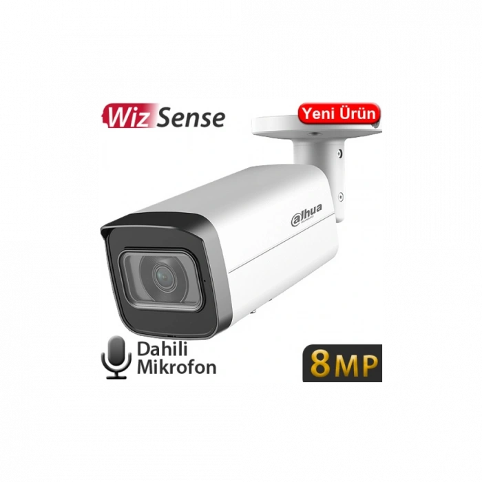 DAHUA IPC-HFW2841T-AS-0360B, 8Mpix, 3,6mm Lens, H265+, 80Mt Gece Görüşü, Dahili Mikrofon, Starlight, IP67,  PoE Bullet IP Kamera