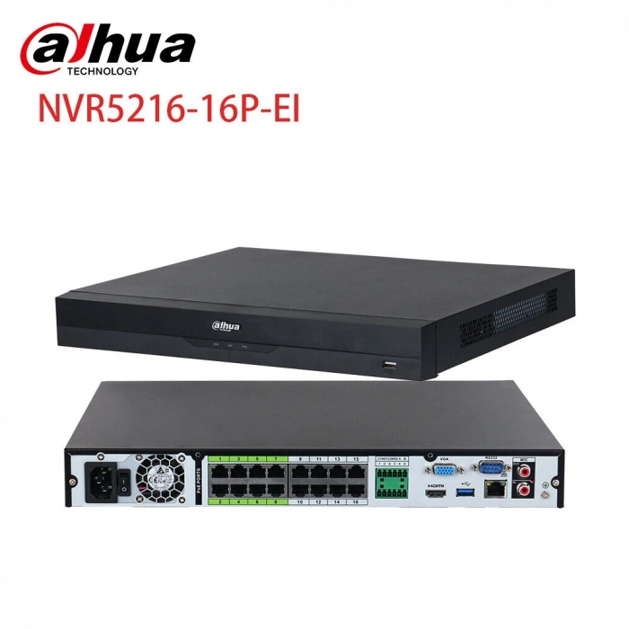 DAHUA  NVR5216-16P-EI, 16Kanal POE, 32Mpix, H265+, 2 HDD Desteği, 1080P Kayıt, 384Mbps Bant Genişliği, NVR