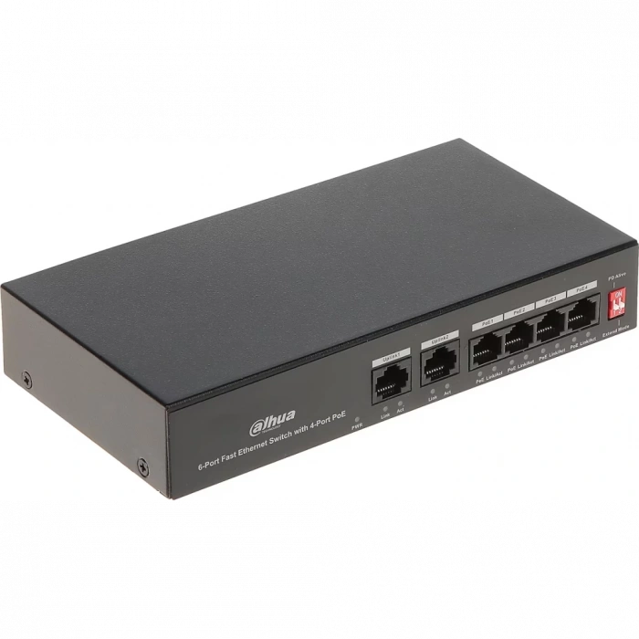 DAHUA PFS3006-4ET-36, 4 Port, Megabit, PoE 36W, 2 Port Uplink, Yönetilemez, Masaüstü Switch