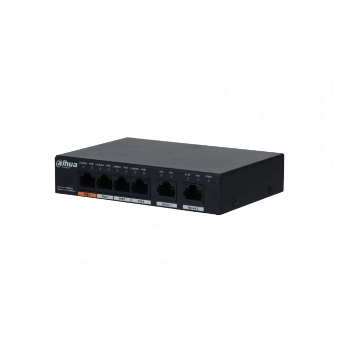 DAHUA PFS3006-4GT-60-V2, 4 Port, Gigabit, PoE 60W, 2 Port Uplink, Yönetilemez, Masaüstü Switch