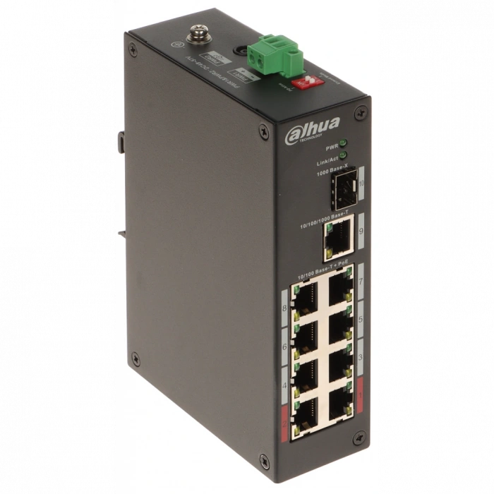 DAHUA PFS3110-8ET-96-V2, 8 Port, Megabit, PoE 96W, 1 Port Gigabit Uplink, 1 Port Gigabit SFP, Yönetilemez, Masaüstü Switch
