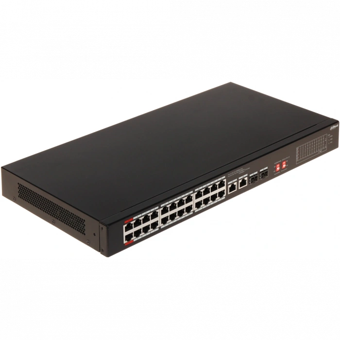 DAHUA S3226-24ET-240, 24 Port, MegaBit, PoE 240W, 2 Port GigaBit Uplink, 2 Port Gigabit Combo SFP, Longe Range 250Mt, Yönetilemez, Rack Mount Switch