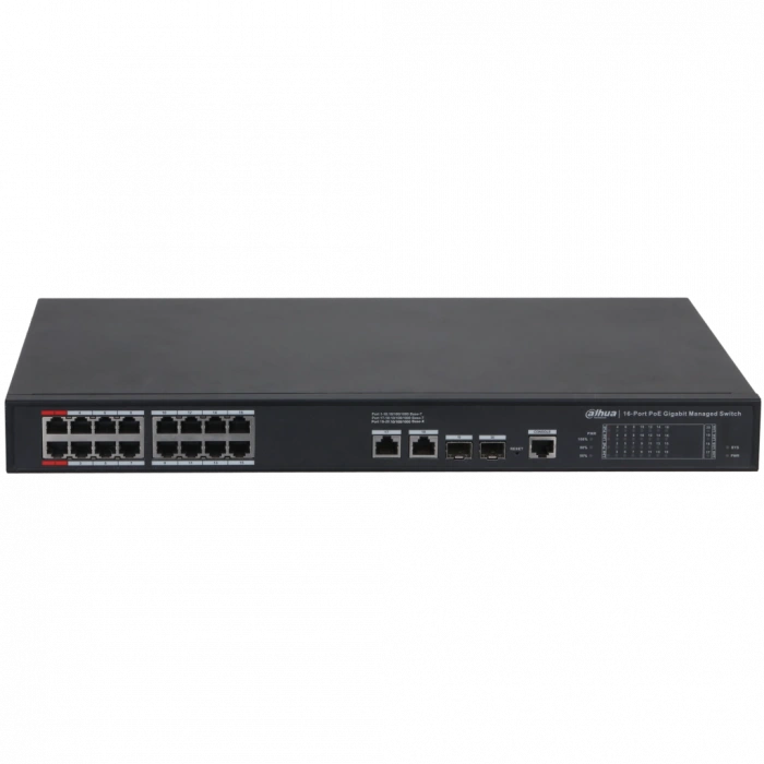 DAHUA S4220-16GT-240, 16 Port, Gigabit, PoE 240W, 2 Port Gigabit Uplink, 2 Port SFP Gigabit Combo, Longe Range 250Mt, Cloud Yönetilebilir, Switch