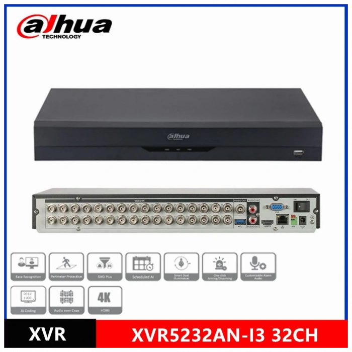 DAHUA XVR5232AN-I3, 32Kanal, 5Mpix, H265+, 2 HDD Desteği, 5in1 DVR Cihazı