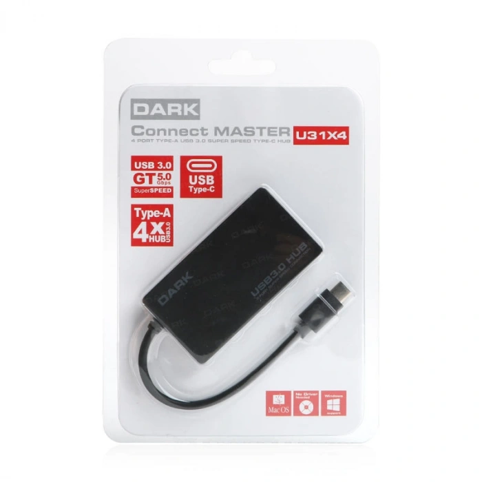 DARK Connect Master DK-AC-USB31X4 4port USB3.1-TYPE-C Siyah USB Çoklayıcı Hub