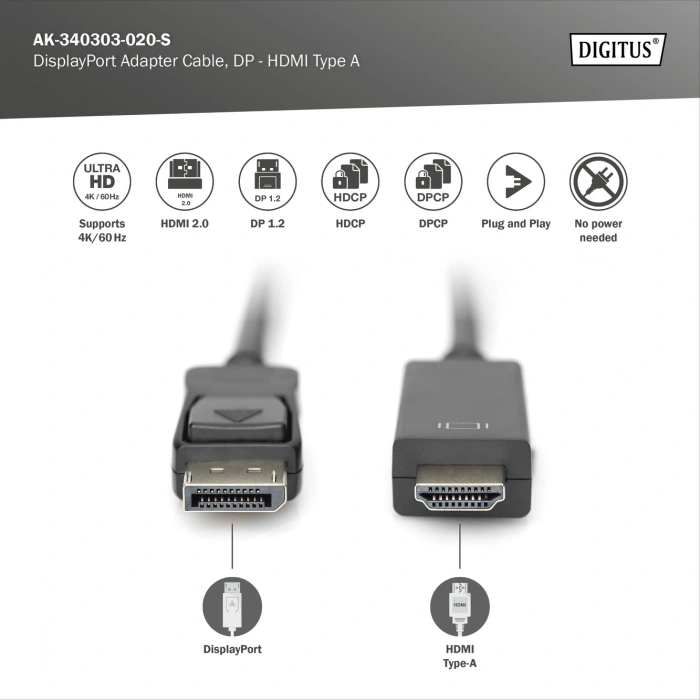 DIGITUS DP-HDMI Görüntü Kablosu 2m (AK.340303.020.S)