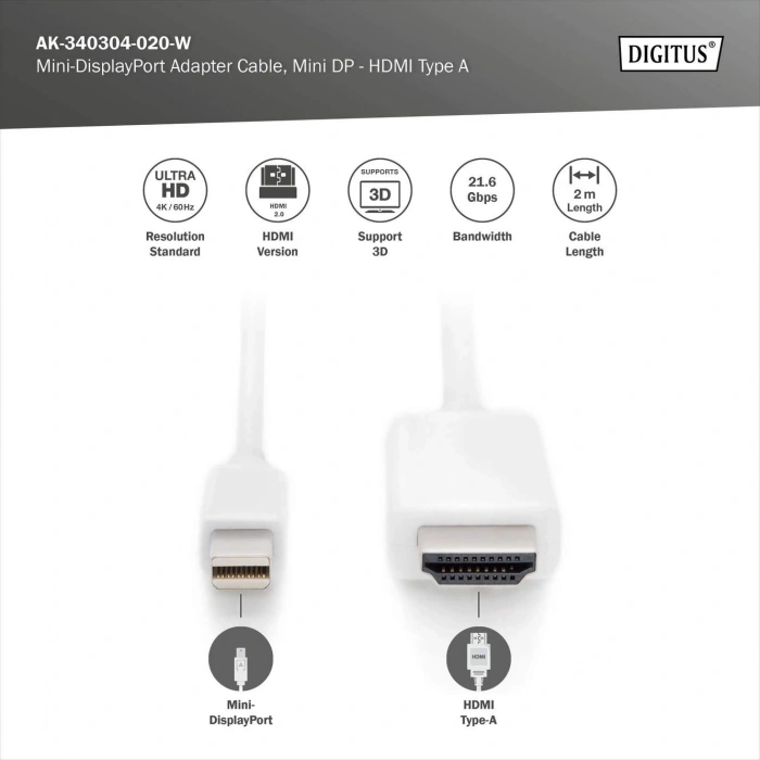 DIGITUS mDP-HDMI Görüntü Adaptörü (AK.340304.020.W)