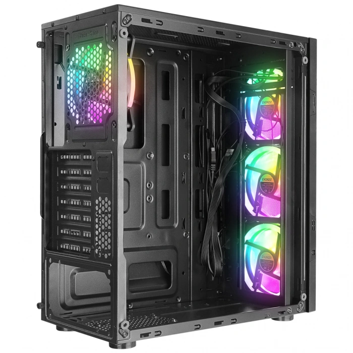 EVEREST CREST-V1, Mesh, PSU Yok, 4x12cm RGB Fan, Temperli Cam Yan Panel, ATX, GAMING KASA