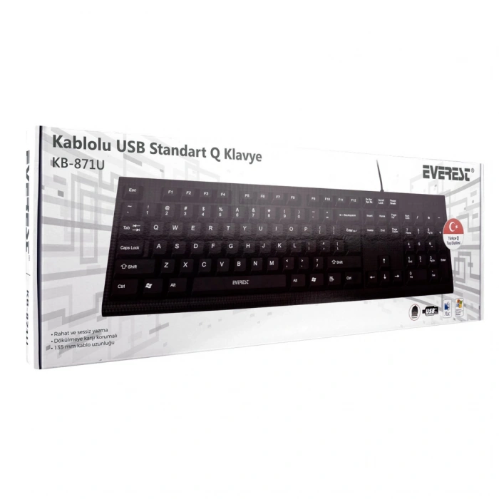 EVEREST KB-871U, USB Kablolu, Türkçe Q,  Standart Klavye (Siyah)