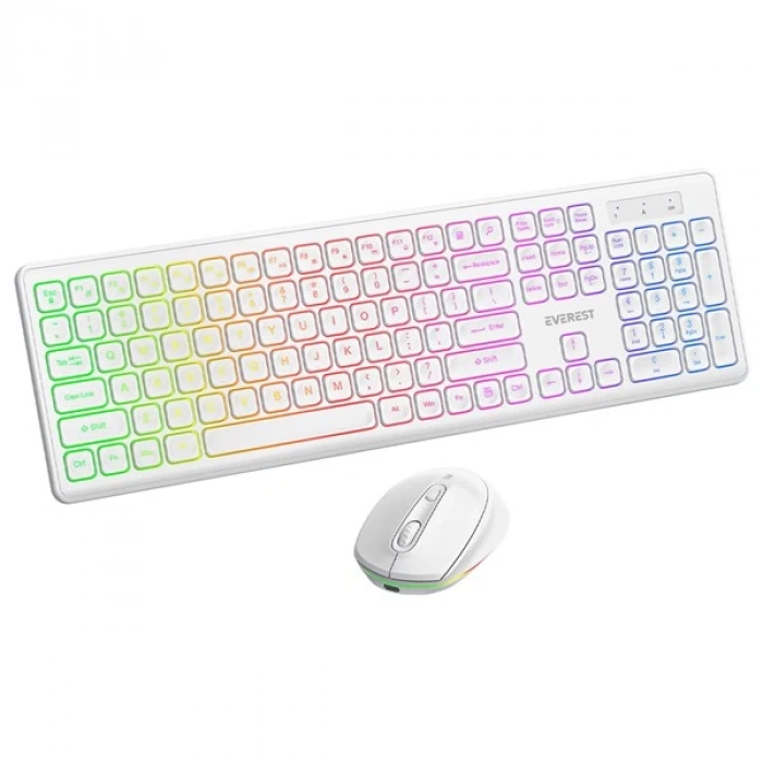 Everest KM-319BT Beyaz 2.4G+BT1+BT2 Çoklu Cihaz Bağlantılı Q Set Kablosuz Klavye + Mouse