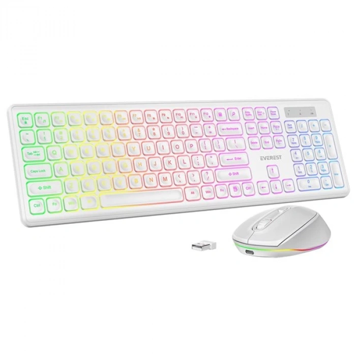 Everest KM-319BT Beyaz 2.4G+BT1+BT2 Çoklu Cihaz Bağlantılı Q Set Kablosuz Klavye + Mouse