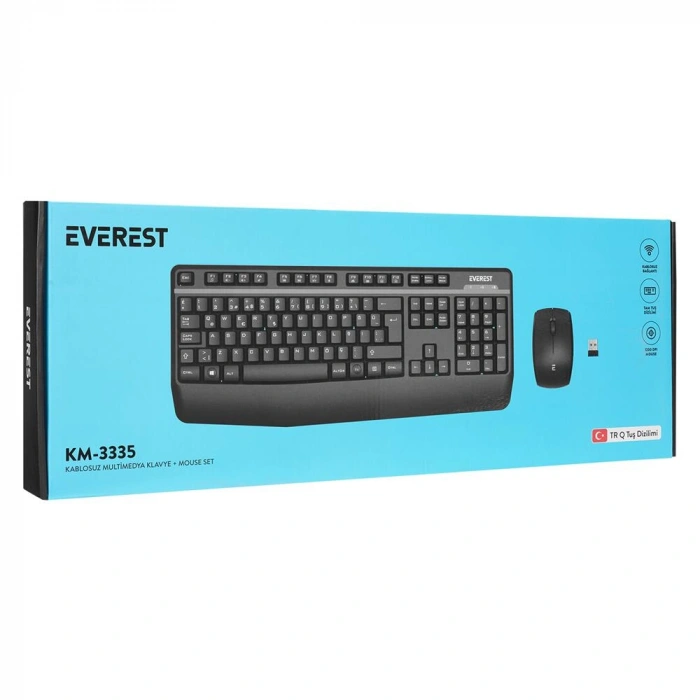 Everest KM-3335 Siyah Ikisi bir arada 2 in 1 Kablosuz Q Multimedia Klavye + Mouse Set