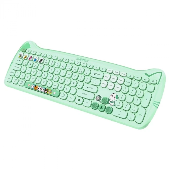 Everest KM-6283 CATTY Renkli Tuşlu Yeşil 2.4 ghz + BT Kablosuz Q Multimedia Klavye + Mouse + Pad Set