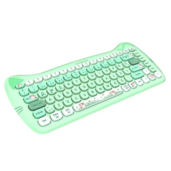 Everest KM-6285 CATTY MINI Renkli Tuşlu Yeşil 2.4 ghz + BT Kablosuz Q Multimedia Klavye + Mouse Set