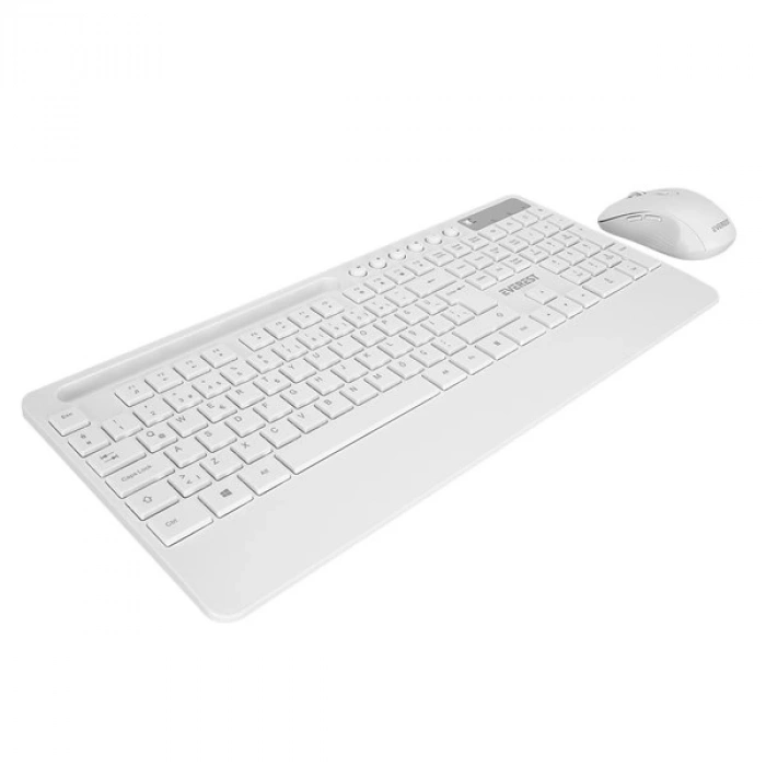 EVEREST KM-9676 Beyaz Multimedya Tablet-Telefon Standlı Klavye + Mouse Set