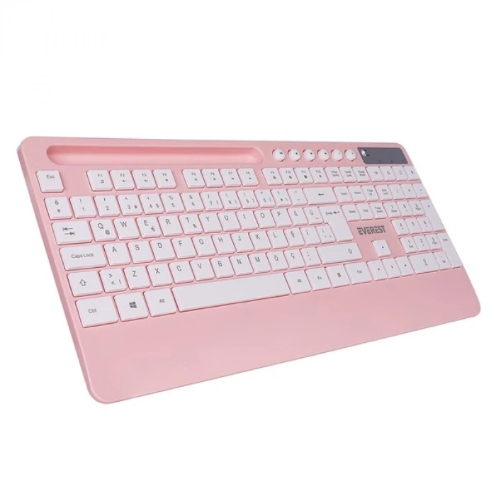 Everest KM-9676 Kablosuz Beyaz/Pempe Multimedya Tablet-Telefon Standlı Klavye + Mouse Set