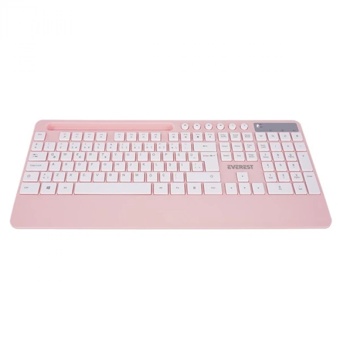Everest KM-9676 Kablosuz Beyaz/Pempe Multimedya Tablet-Telefon Standlı Klavye + Mouse Set