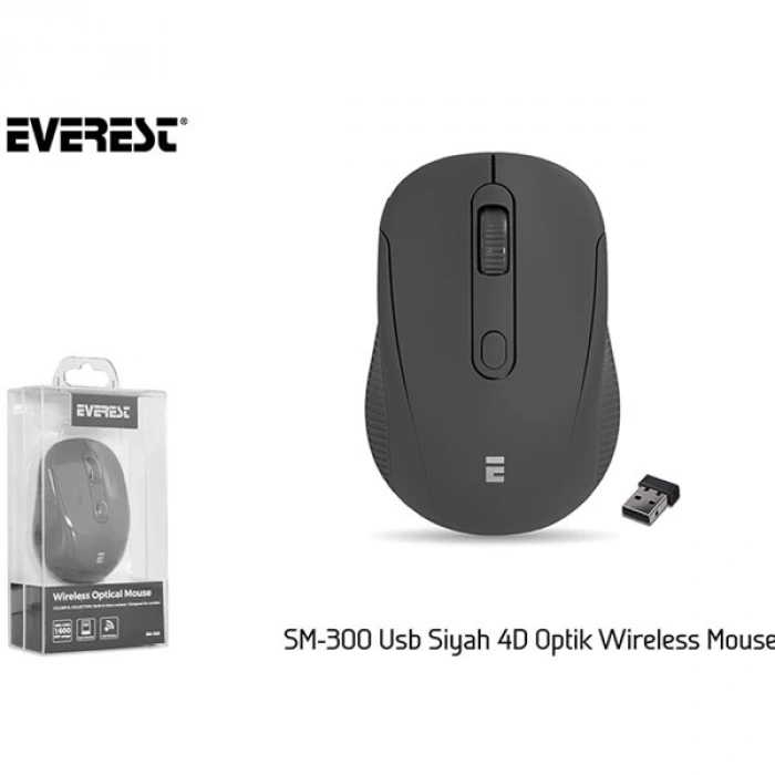 Everest SM-300 Usb Siyah 4D Optik Süper Sessiz Alkalin Pil Kablosuz Mouse