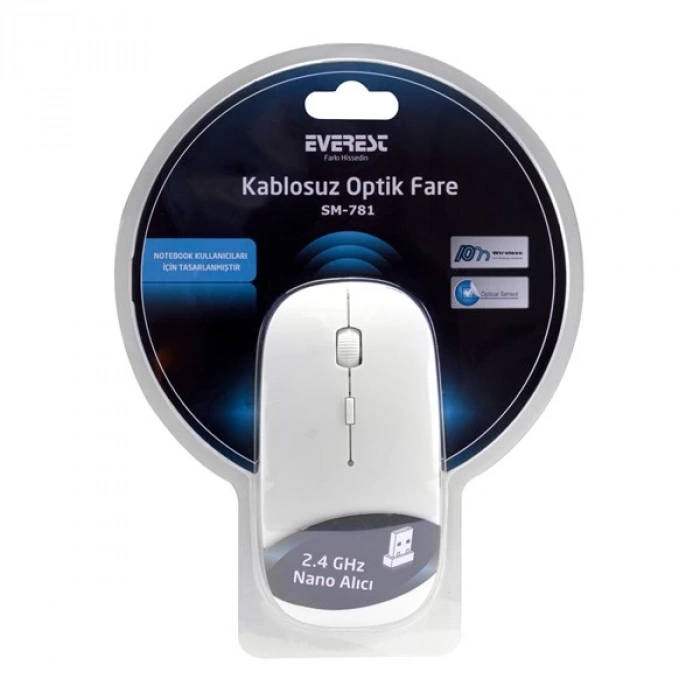 Everest SM-781 Beyaz Optik Nano Receive Kablosuz Mouse