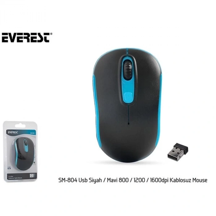 Everest SM-804 Usb Siyah/Mavi 1600dpi Kablosuz Mouse