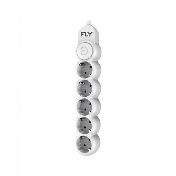 FLY 3394-01, 5 Soket, Akım Korumalı Priz, 2.1A, Anahtarlı, 2Mt Kablo, (Beyaz)