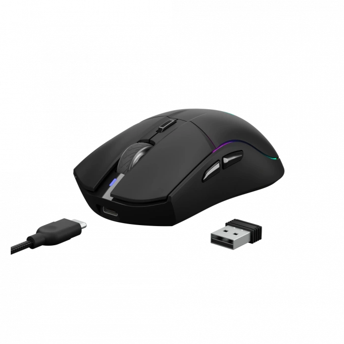 GAMDIAS HADES M3, RGB Aydınlatma, 2.4Ghz ve Bluetooth Kablosuz, 7 Tuşlu, Şarj Edilebilir, Type-C, Gaming Mouse, 10.000 DPI, Siyah