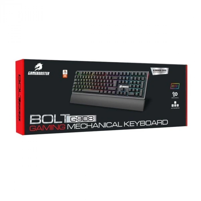 GameBooster G908 Bolt Rainbow Aydınlatmalı Blue Switch Mekanik Bileklikli Oyun Klavyesi
