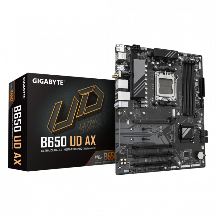 GIGABYTE B650 UD AX, 4xDDR5, 3xM.2, DP, HDMI, Type-C, Wi-Fi 6E, Bluetooth v5.3, AM5 Soket GAMING Anakart