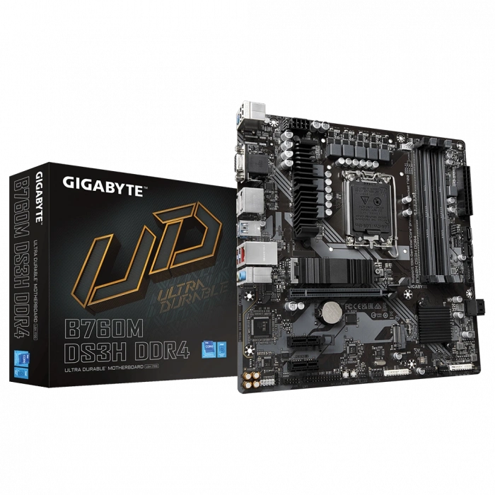 GIGABYTE B760M DS3H DDR4, rev.1.0, 4xDDR4, 2xM.2,  2xDP, HDMI, VGA, 12-13-14.Nesil, LGA1700 Soket, Anakart