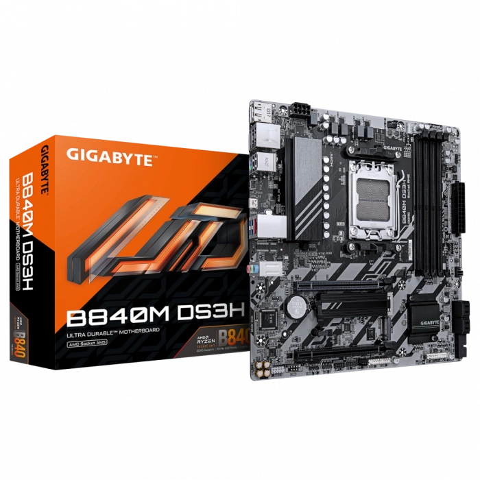 GIGABYTE B840M DS3H, 4xDDR5, 2xM.2, 2xDP, HDMI, Type-C, AM5 Soket GAMING Anakart