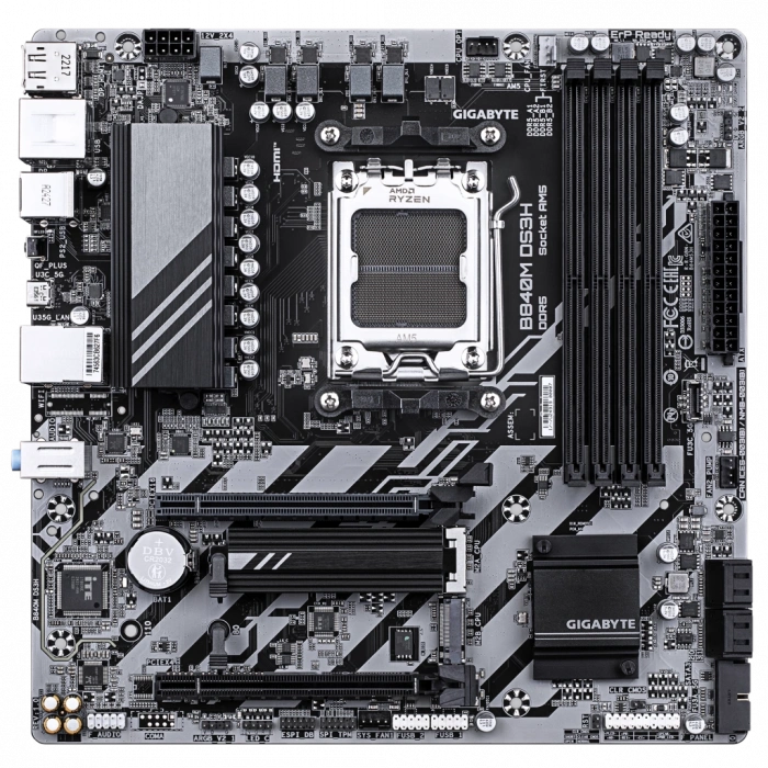 GIGABYTE B840M DS3H, 4xDDR5, 2xM.2, 2xDP, HDMI, Type-C, AM5 Soket GAMING Anakart