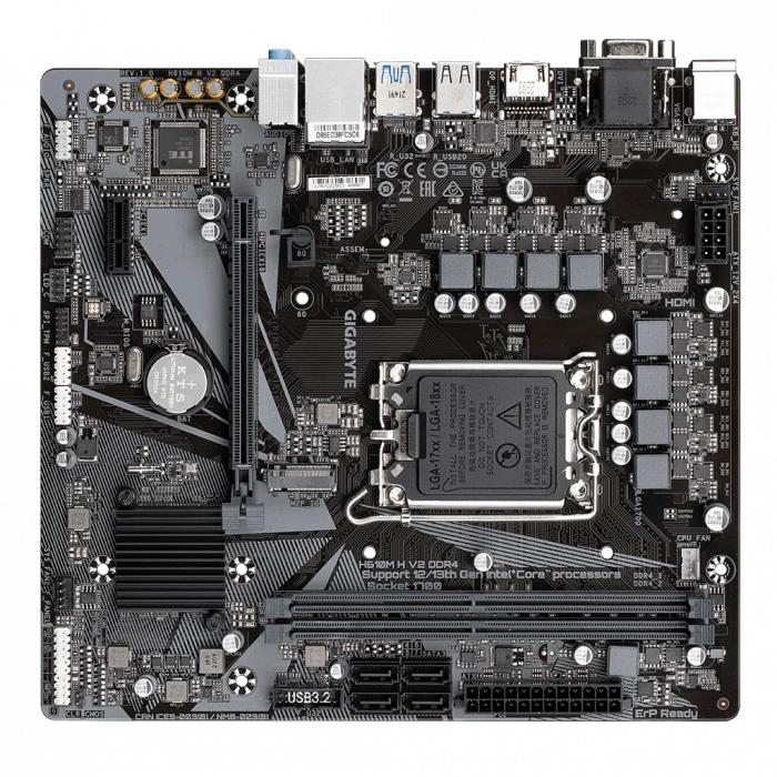 GIGABYTE H610M H V2 DDR4, rev1.0, 2xDDR4, M.2, D-SUB, HDMI, 12-13.14.Nesil, LGA1700 Soket, Anakart