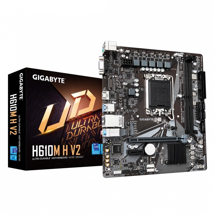 GIGABYTE H610M H V2, rev.1.0, 2xDDR5, M.2, D-SUB, HDMI, 12-13.14.Nesil, LGA1700 Soket, Anakart