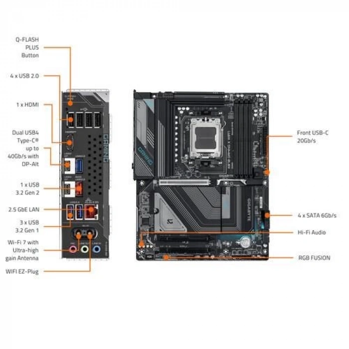 GIGABYTE X870 GAMING X WIFI-7 DDR5 HDMI DP PCIe 16X v5.0 AM5 ATX